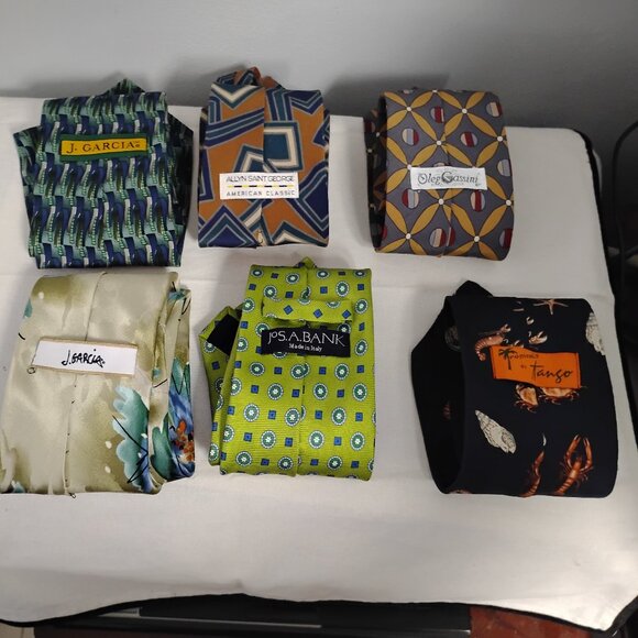 ❤️6 Tie Lot Jos Banks J Garcia Oleg Cassini Tango Allyn Saint George 100% Silk - Picture 2 of 13